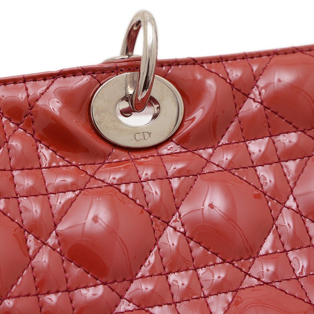 Christian Dior Dior Lady Cannage Large 2WAY Bag Handbag Patent Red BP - Picture 5 of 9